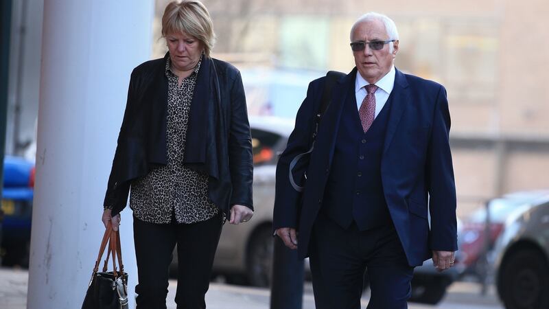 Trevor Hicks, whose two teenage daughters were killed in the Hillsborough stadium disaster, arrives for the trial of David Duckenfield and Graham Mackrell at Preston crown court. Photograph: Peter Byrne/PA Wire