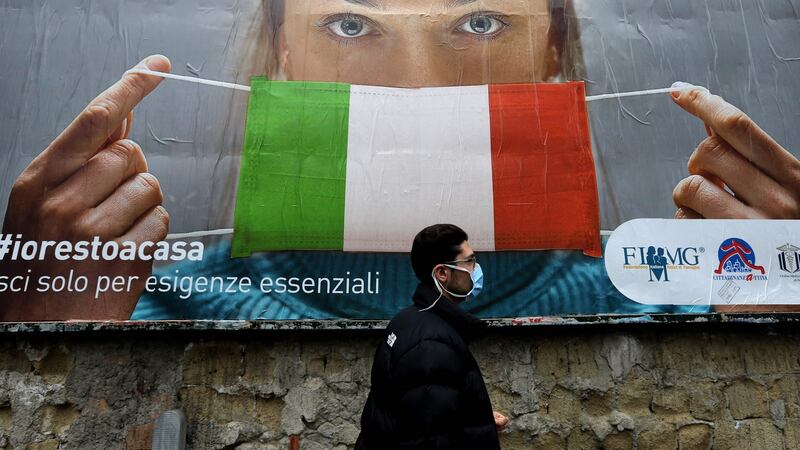 March, 2020: A billboard in Naples raising awareness to the measures being taken to fight the spread of Covid-19. Photograph: Carlo Hermann/AFP/Getty