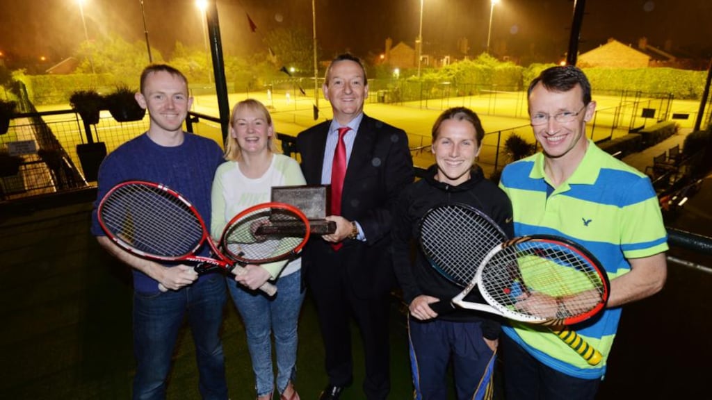 Peter Dargan, Irish Times Advertising with last year’s winners: Conor Steen, Anne Kiernan, Jill Horan and Gerry McCarthy from Savills. Photograph: Alan Betson / The Irish Times