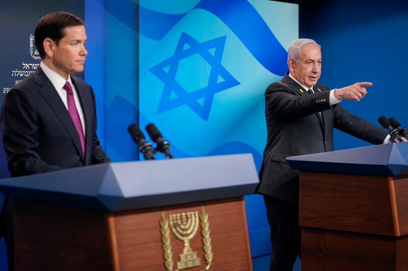 US secretary of state Marco Rubio and Israeli prime minister Binyamin Netanyahu. Photograph: Nathan Howard via AP