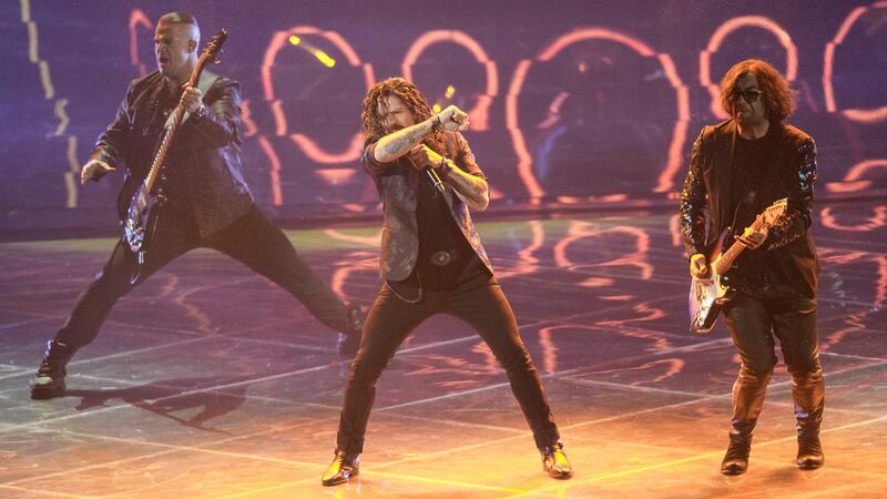 Intelligent Music Project from Bulgaria singing Intention. Photograph:  Luca Bruno/AP