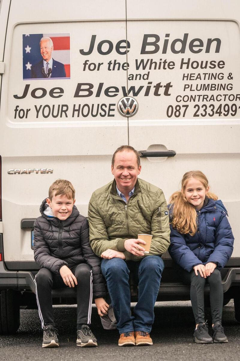 Joe Blewitt (C) waits for the result of the US presidential election, in Ballina, Co Mayo. Photograph: Keith Heneghan