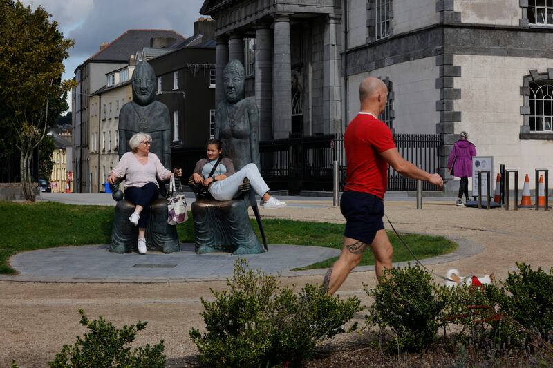 The Marriage of Strongbow and Aoife bronze sculptures in the Viking Triangle. Photograph: Alan Betson