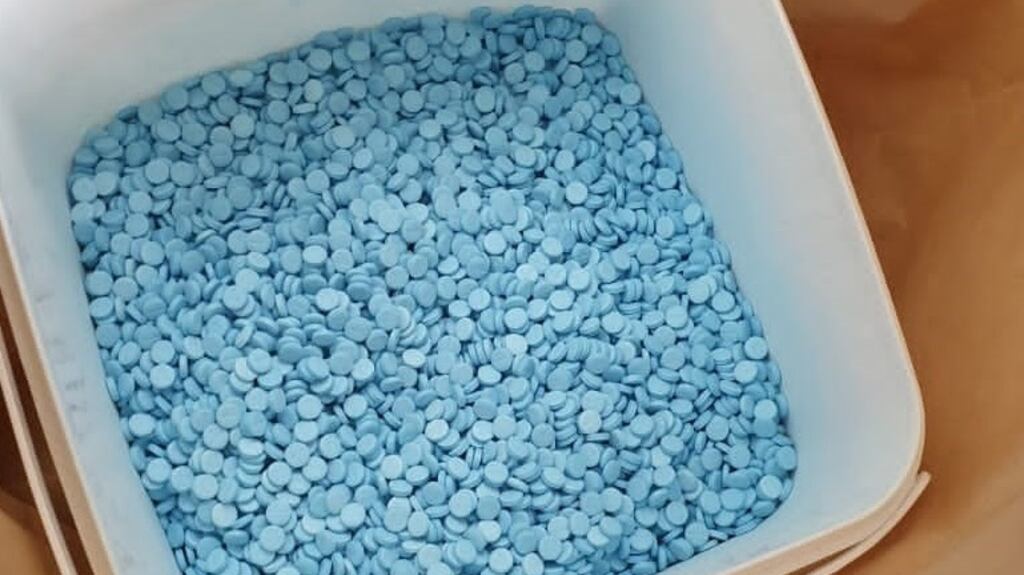 Gardai, Revenue Customs Service and the divisional drugs unit discovered illegal drugs, including diazepam pills, valued at €47,000 and cannabis worth €6,000 on Friday. Photograph: Garda/Facebook