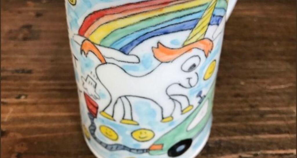 A mug by Tom Edwards depicting a farting unicorn. Photograph: Elon Musk/Twitter