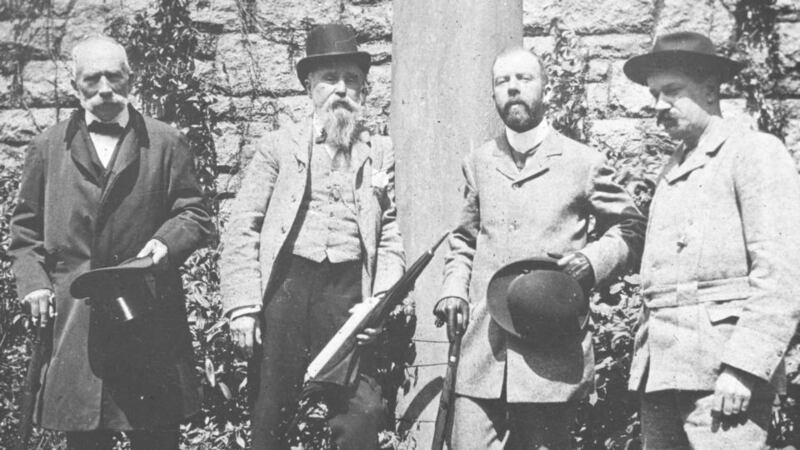 From left is Dr Thomas Addis Emmet, Robert’s great-nephew, James Franklin Fuller and two unidentified men. Photograph: Representative Church Body Library/Colin O’Riordan