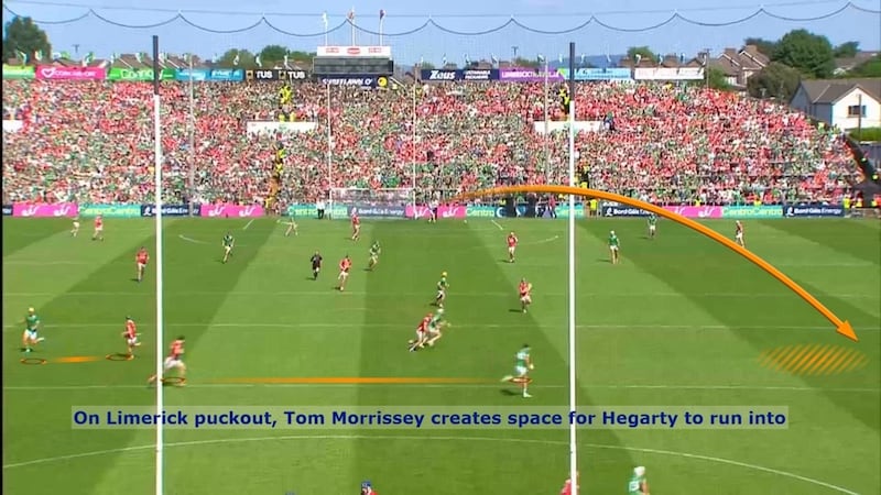 On the Limerick puckout, Tom Morrissey creates space for Hegarty to run into