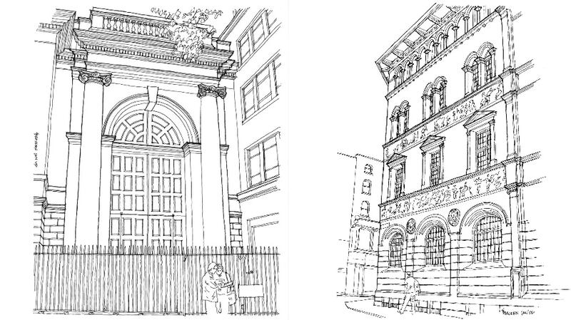 My favourite building is the Bank of Ireland (see detail, left). Audrey’s favourite building is Sunlight Chambers, right, on the corner of Essex Quay and Parliament Street, particularly the strips of faience panelling between the storeys that depict the history of soap production and use in the Renaissance