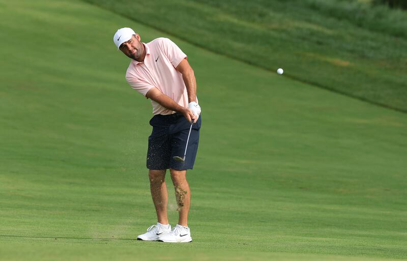 Scottie Scheffler hits a shot during the Pro-Am prior to the BMW Championship at Caves Valley Golf Club in Owings Mills, Maryland. Photograph: Andy Lyons/Getty Images