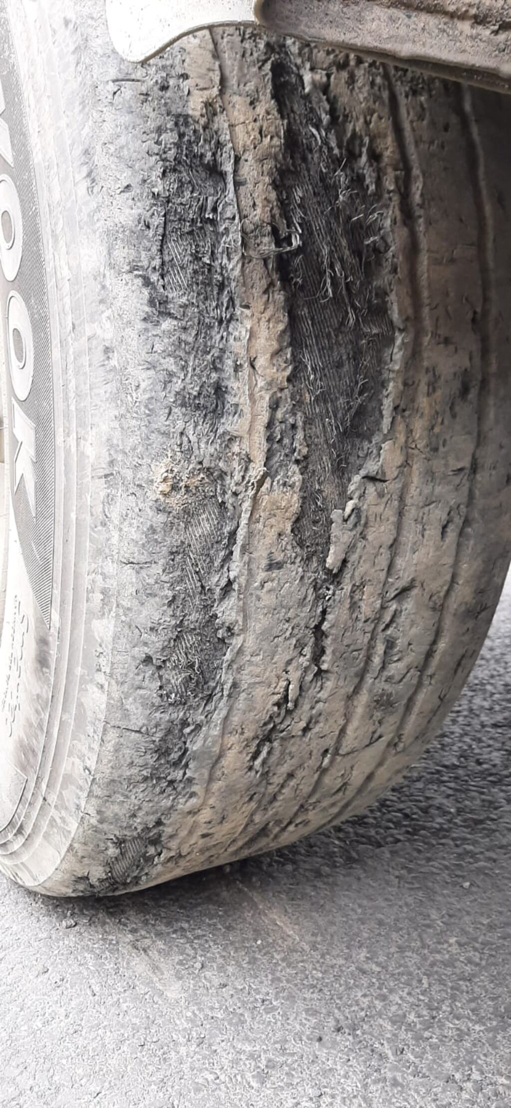 A worn tyre on a lorry trailer that was detected at a RSA checkpoint. Photograph: Road Safety Authority