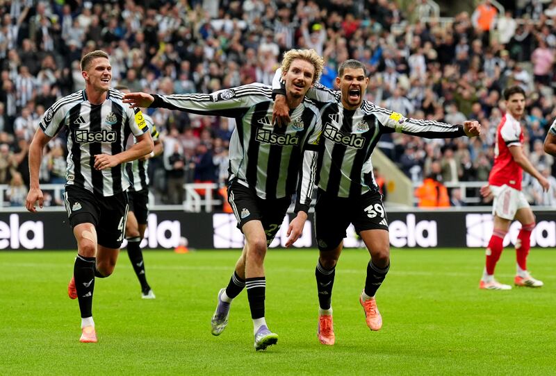 Newcastle United's Nick Woltemade celebrates scoring the opening goal at St James' Park. Photograph: Owen Humphreys/PA Wire
