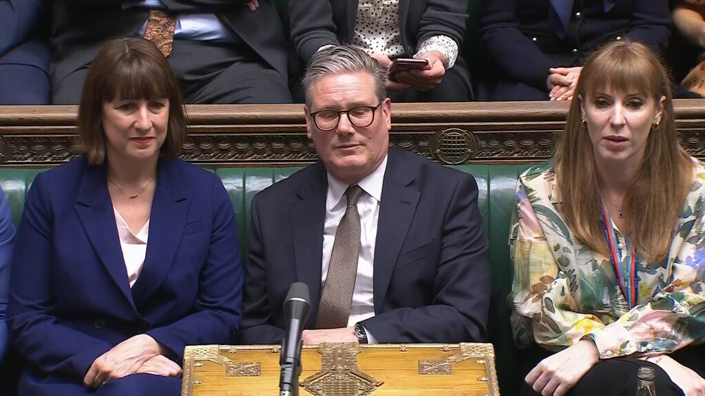 Chancellor Rachel Reeves pictured in the House of Commons alongside Labour prime minister Keir Starmer and Labour deputy leader Angela Rayner. An indicator published by the Institute of Directors this month shows UK business confidence at levels close to those of 2020, at the height of the Covid pandemic. Photograph: House of Commons/UK Parliament/PA Wire
