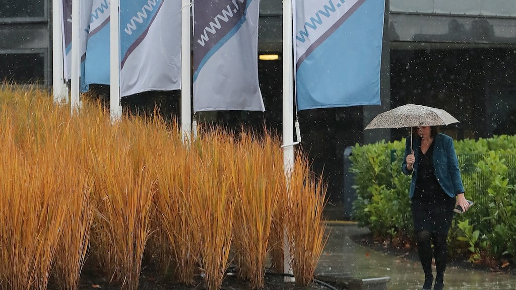 RTÉ workers leaving a meeting with management at the company’s HQ in Dublin 4 as the broadcaster announced it will cut some 200 jobs next year as part of its plan to reduce projected costs by €60 million over three years. Photograph: Niall Carson/PA Wire