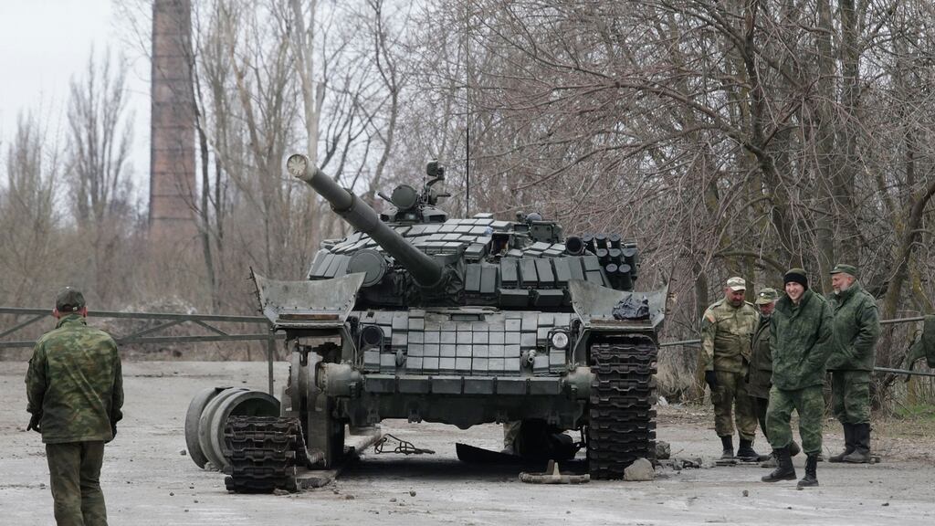 Pro-Russian rebels  preparing  a tank near  Luhansk, Ukraine, for a  “victory day” parade on May 9th to mark   the 73nd anniversary of the then Soviet Red Army’s victory over Nazi Germany. Photograph:  EPA/Alexander Ermochenko