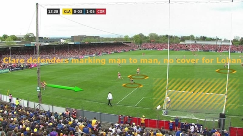 Clare's full-back line opted to follow their men, meaning that Darragh Lohan was left without any assistance for the first goal once Brian Hayes had gotten by him