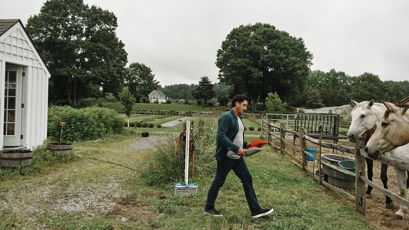 Knight feeding his mother’s  horses at the  farmhouse.  Photograph: Tony Luong/New York Times
