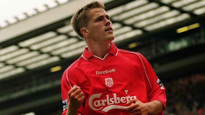 Michael Owen celebrates scoring for Liverpool in the 2000/01 season.