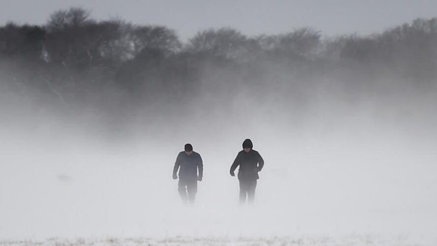 People walk through snow at the Phoenix Park in Dublin, Ireland. Photograph: Reuters/Clodagh Kilcoyne