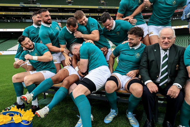 Ireland's players at the Aviva Stadium for the captain's run. Photograph: Dan Sheridan/Inpho