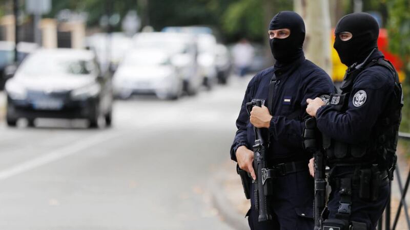 French police where a man killed two persons and injured another in a stabbing attack, befor being killed by police. Photograph: Etienne Laurent/EPA
