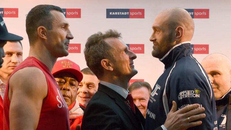 Ukrainian Wladimir Klitschko (left) faces off against Tyson Fury during an official weigh-in in Essen, Germany on November 27th, 2015, the day before the world heavyweight champion lost his title to Fury. Photograph: Patrik Stollarz/AFP/Getty Images