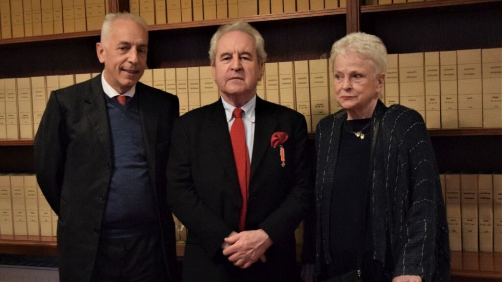 Giovanni Adorni Braccesi, the Italian ambassador to Ireland, John Banville and his wife Janet after the awarding of the Ordine della Stella d’Italia