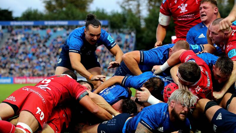 Leinster’s Rónan Kelleher scores a try at the back of a maul. Photo: Ryan Byrne/Inpho