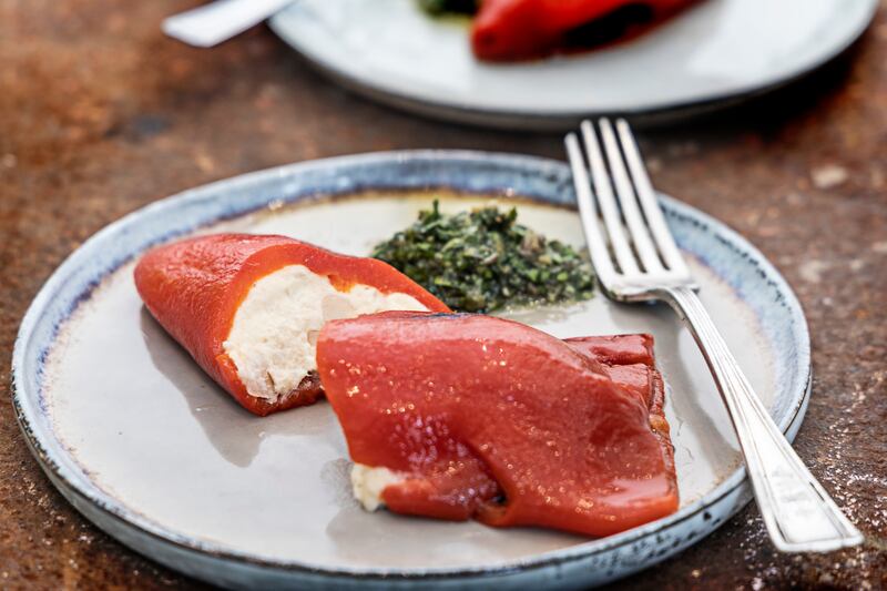 Roasted peppers, butterbean brandade and green sauce