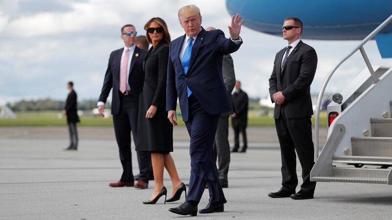 US president Donald Trump and first lady Melania Trump arrive back at Shannon Airport in Ireland. Photograph: Carlos Barria/Reuters