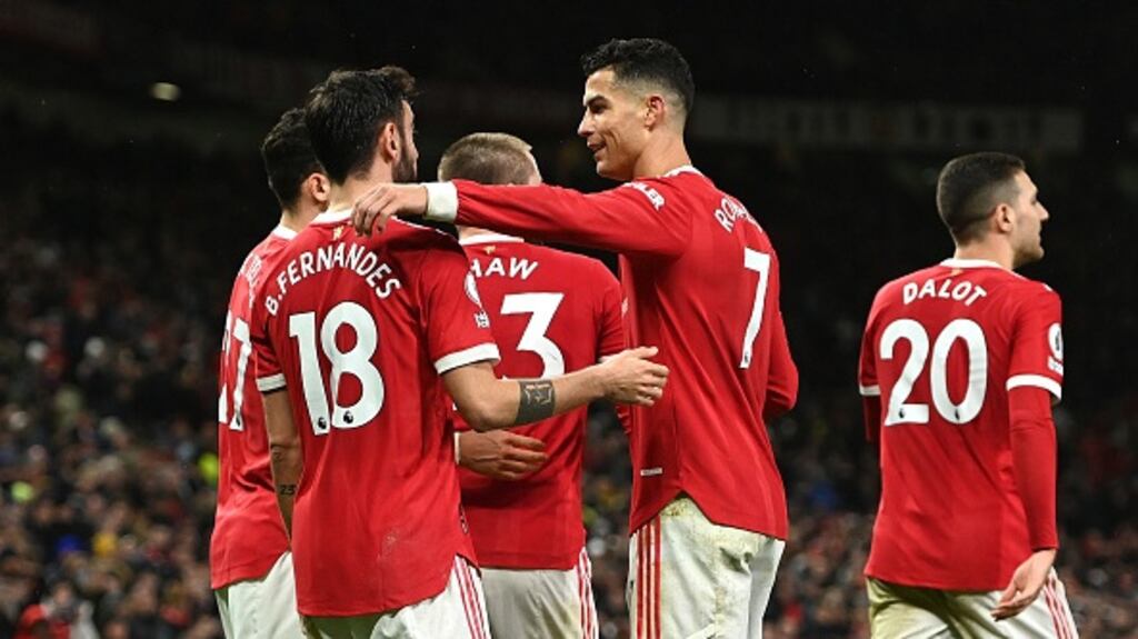 Cristiano Ronaldo and Bruno Fernandes were both on the scoresheet for United. Photograph: Gareth Copley/Getty Images