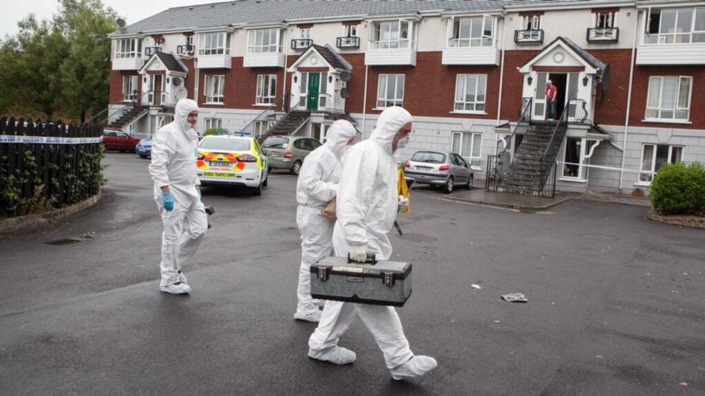 Gardaí at the scene of the death of a Polish man at Sandfield Mews, Ennis, on Tuesday morning. Photograph: Eamon Ward