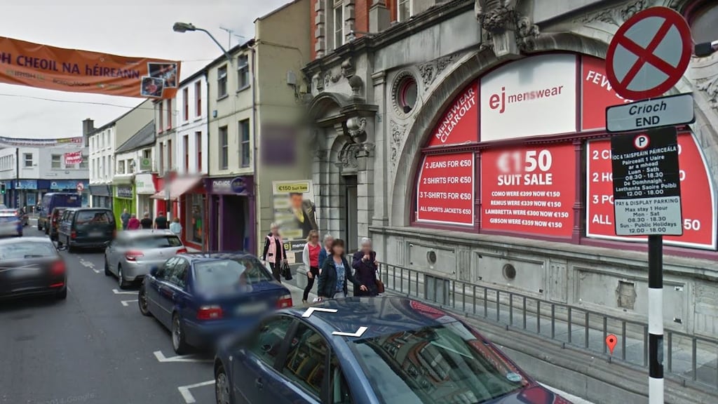 A witness told gardaí the deceased had pulled up in his van to admire a pitbull terrier before he was shot through the open window of his van. The shooting happened outside EJ’s Menswear on Grattan Street (above), Sligo, on April 28th, 2005. File photograph: Google Street View