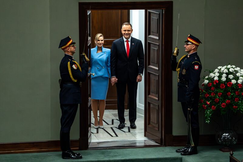 On the campaign trail, Nawrocki shrugged off revelations about his past as a football hooligan. Photographer: Damian Lemanski/Bloomberg