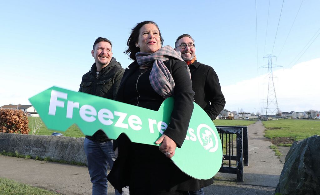 Sinn Féin TDs for Dublin Mid-West Mark Ward and  Eoin Ó Broin with party leader Mary Lou McDonald. The constituency has gained a TD to become a five-seater. Photograph: Nick Bradshaw