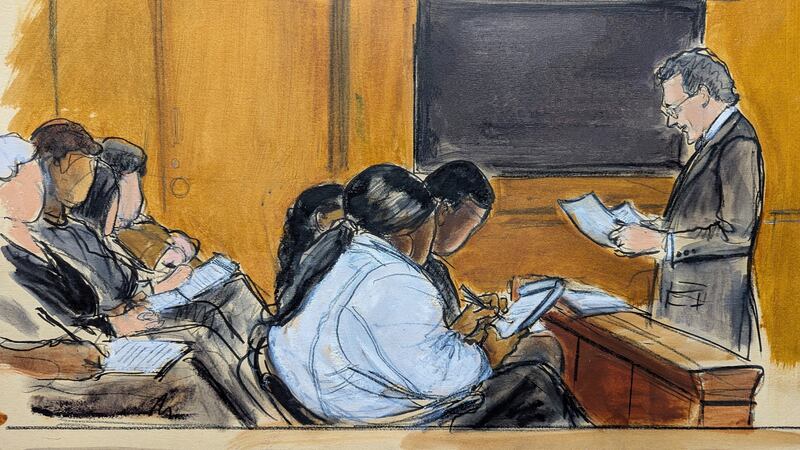 The jury in the Harvey Weinstein sexual misconduct case listens to a read back of testimony by a key witness. Photograph: Elizabeth Williams/AP