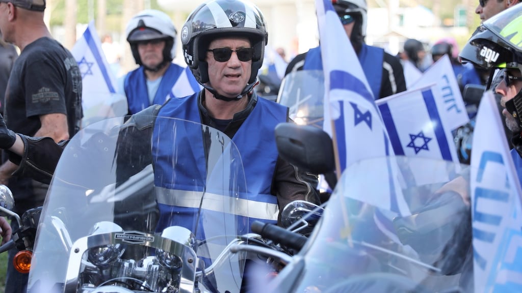 Benny Gantz, former Israeli army chief of staff and candidate for prime minister of the Blue and White centrist political party, during the final stage of his electoral campaign in Tel Aviv, on Sunday. Photograph: Abir Sultan/EPA