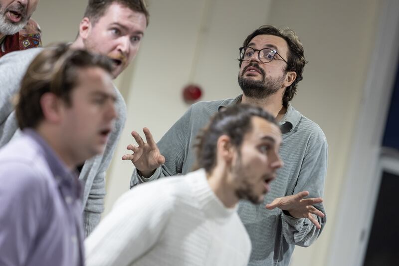 Julien Chavaz directing the chorus in rehearsal for William Tell. Photograph: Ste Murray