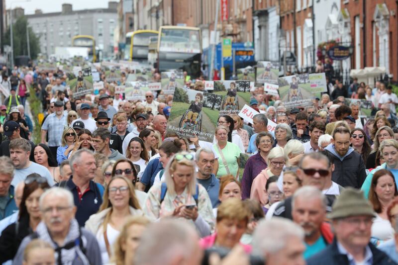 The Justice for Harvey march in Dublin on Saturday. Photograph: Gareth Chaney /PA Wire
