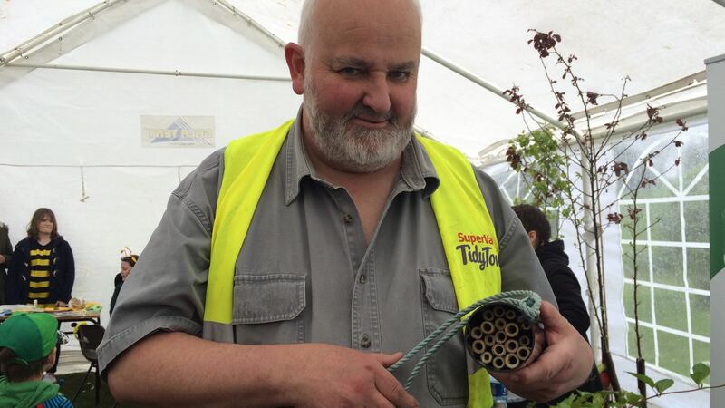 Tidy Towns volunteer Michael Waldron with a nest box he has made for cavity-nesting solitary bees
