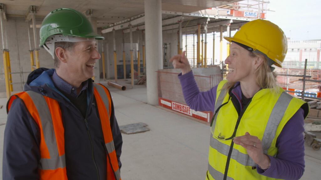 Dermot Bannon and construction manager Carol Smillie. The former gushes, while the latter refuses to provide the show with panic