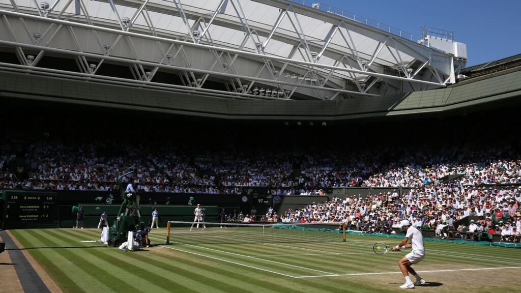Wimbledon’s Centre Court. The 2021-25 Centre Court debentures are expected to cost  115,000 each, and demand will far exceed the supply of 2,520 tickets that will go on sale at 10am on Thursday. Photograph: Getty Images