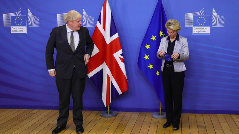 UK prime minister Boris Johnson and European Commission president Ursula von der Leyen meet for talks. Photograph: Aaron Chown/WPA Pool/Getty