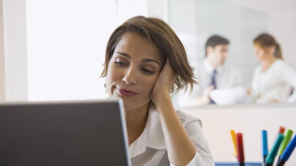 All office work viewed from the outside makes you glad you are not having what she’s having at all.