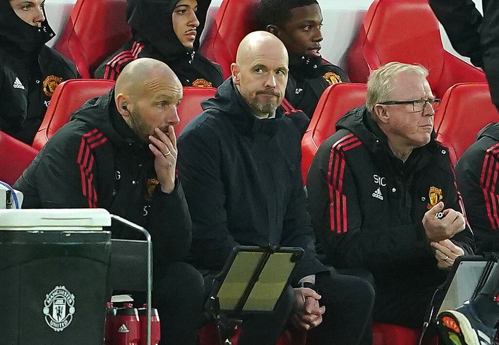 Manchester United manager Erik ten Hag during the Premier League match at Anfield, Liverpool. Photograph: Peter Byrne/PA