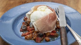 Mozzarella, Parma ham, sticky aubergine and red pepper