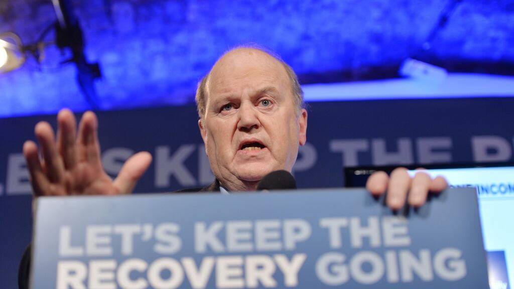 Minister for Finance Michael Noonan launching Fine Gael’s online income calculator. Photograph: Alan Betson/The Irish Times