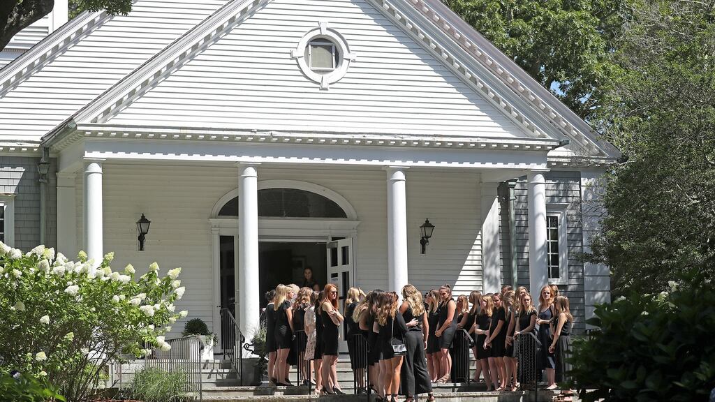 Mourners at the funeral mass for Saoirse Kennedy Hill in Centerville, Massachusetts. Photograph: David L Ryan/The Boston Globe/Pool via Reuters