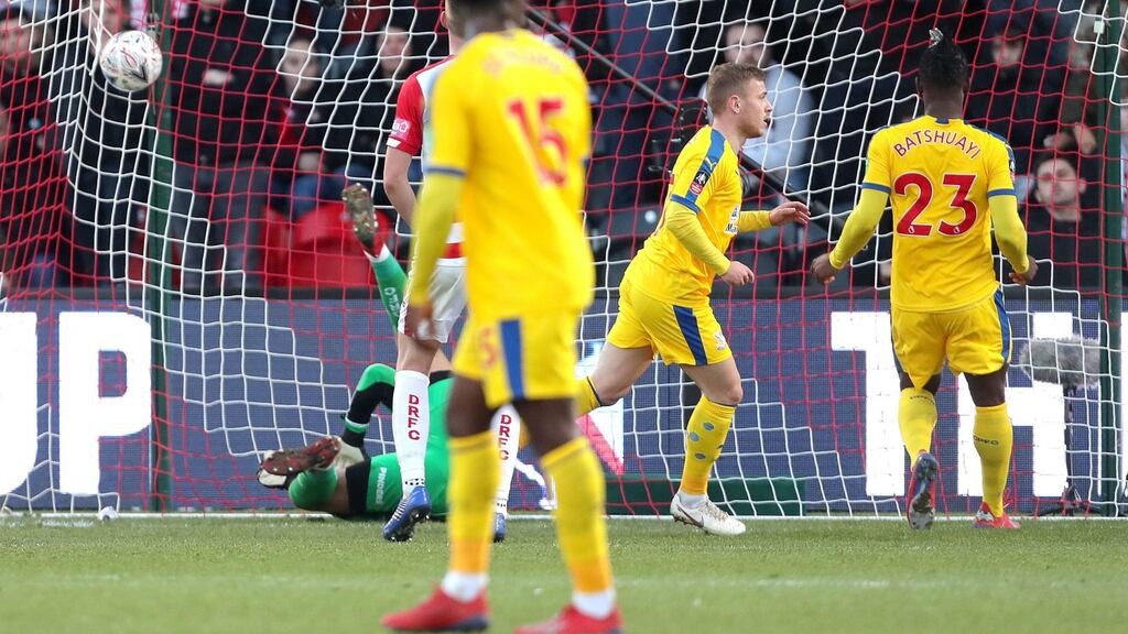 Crystal Palace’s Max Meyer celebrates scoring his side’s second goal of the game during the FA Cup fifth round win over Doncaster Rovers at the Keepmoat Stadium. Photo: Richard Sellers/PA Wire