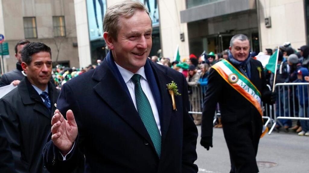 Enda Kenny takes part in the St Patrick’s Day parade in New York. His statements on the property market came on the final day of his US trip. Photograph: Reuters/Shannon Stapleton