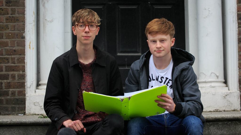Leaving Cert students from CUS, Hugh O’Flaherty and Kevin Boyle, preparing for their exams in Dublin city centre. Photo: Gareth Chaney/Collins
